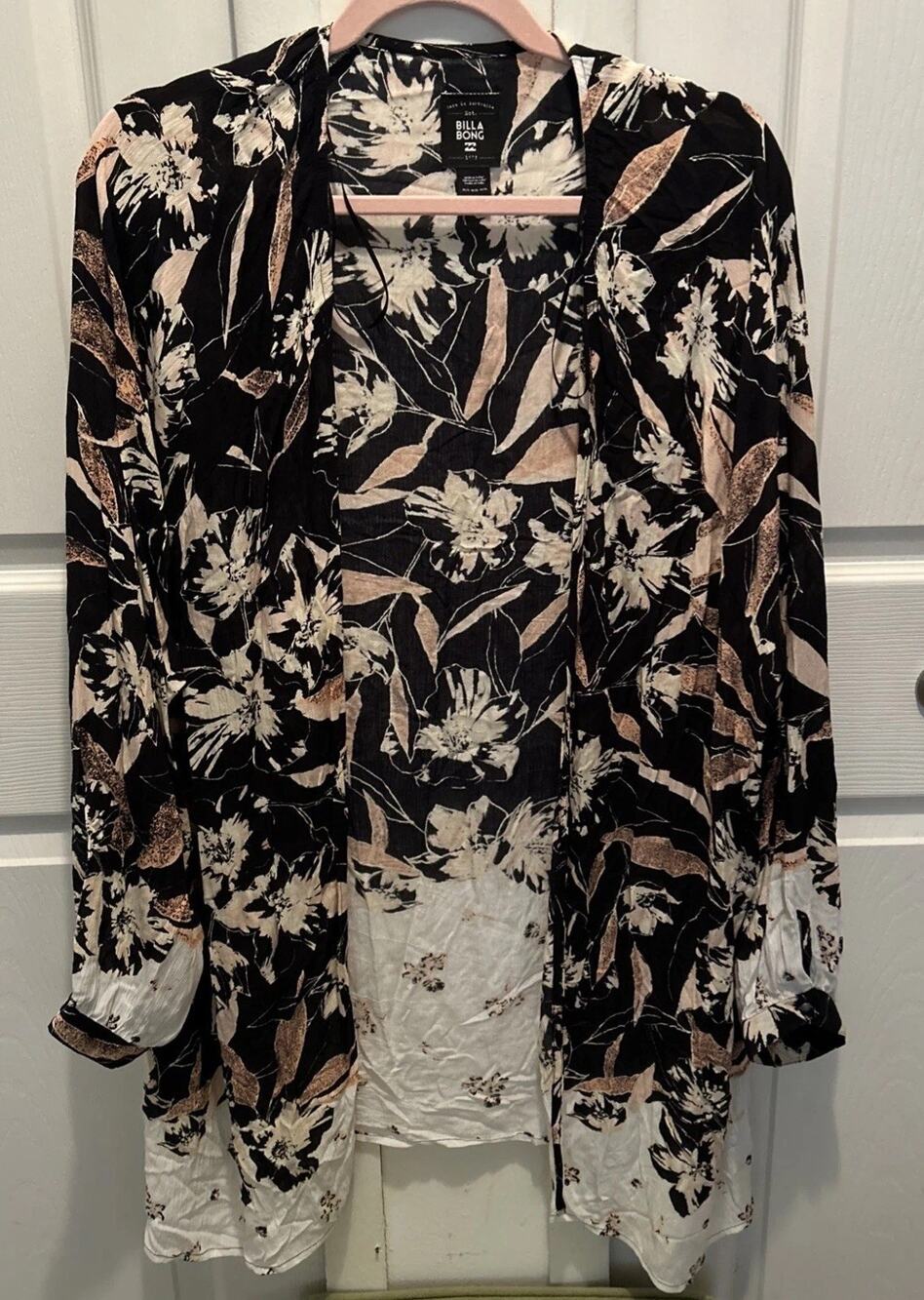 Billabong Women's Open Front long sleeve Floral flyaway kimono boho Size M/L